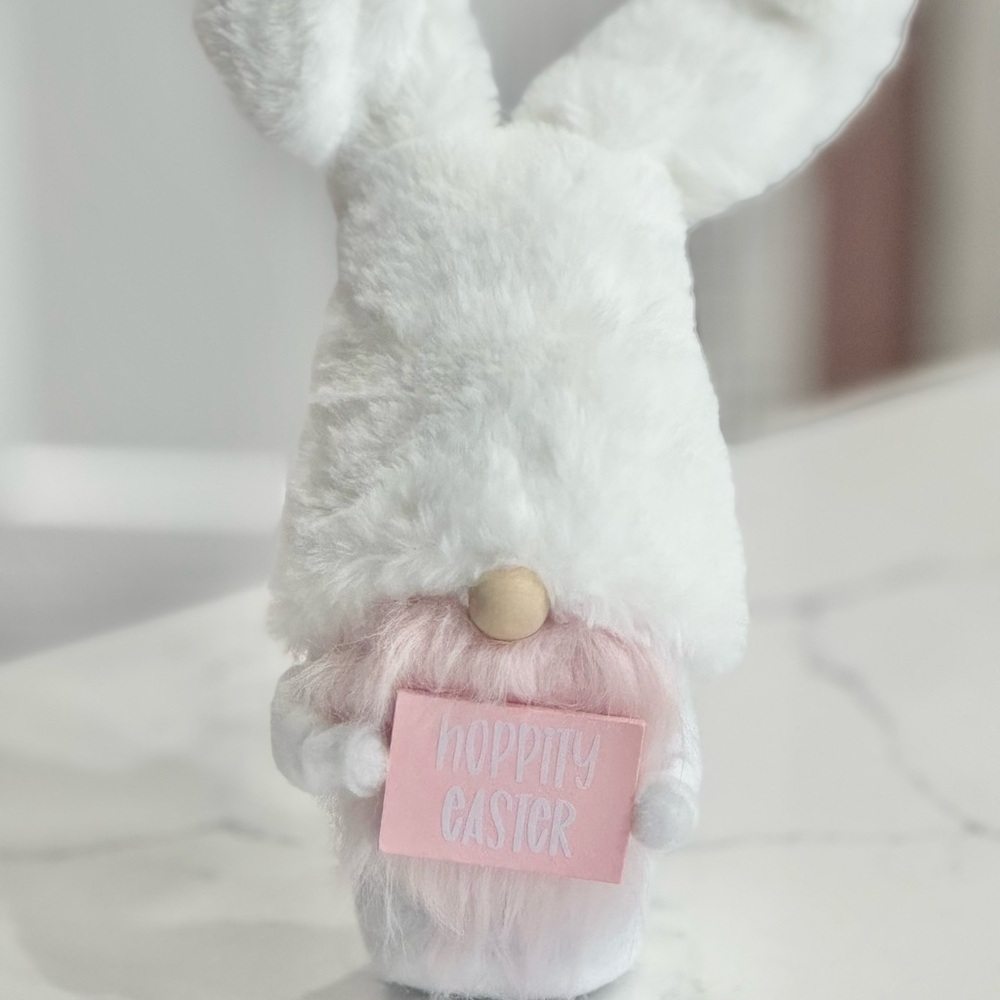White and Pink Easter Bunny Gnome Decor